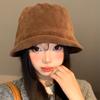 Suede Fisherman Hat Women's Maillard Retro Face Enhancing Small Bucket Versatile Head Circumference Coffee Colored
