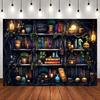 IADIUENOG 7x5ft Halloween Bookshelf Backdrop Skull Spooky Witch 7x5ft, black