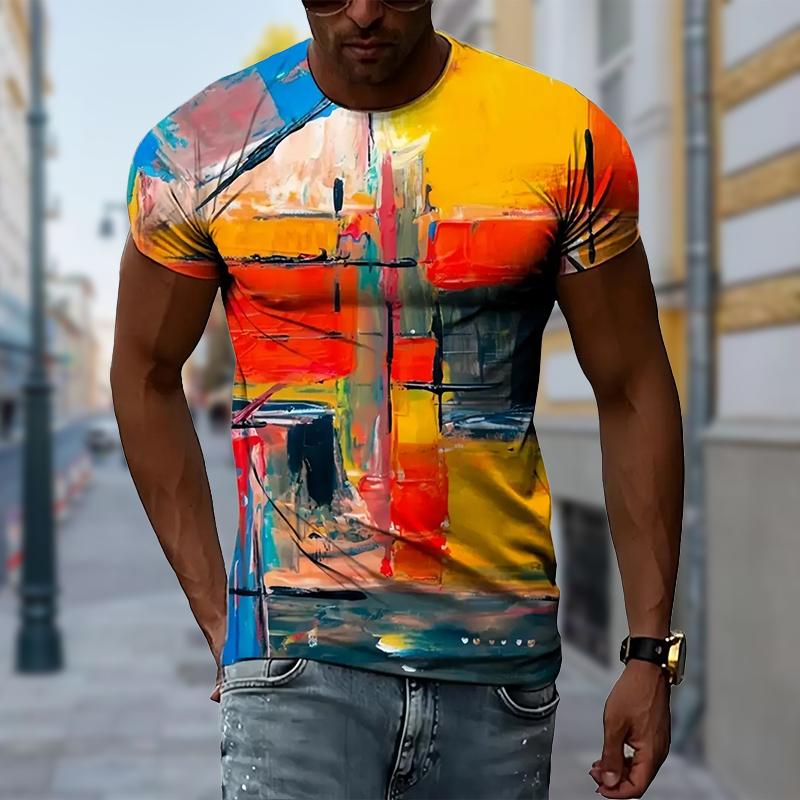 

Новая летняя мужская модная футболка с разноцветным принтом, мужская футболка-топ 8XL разноцветный