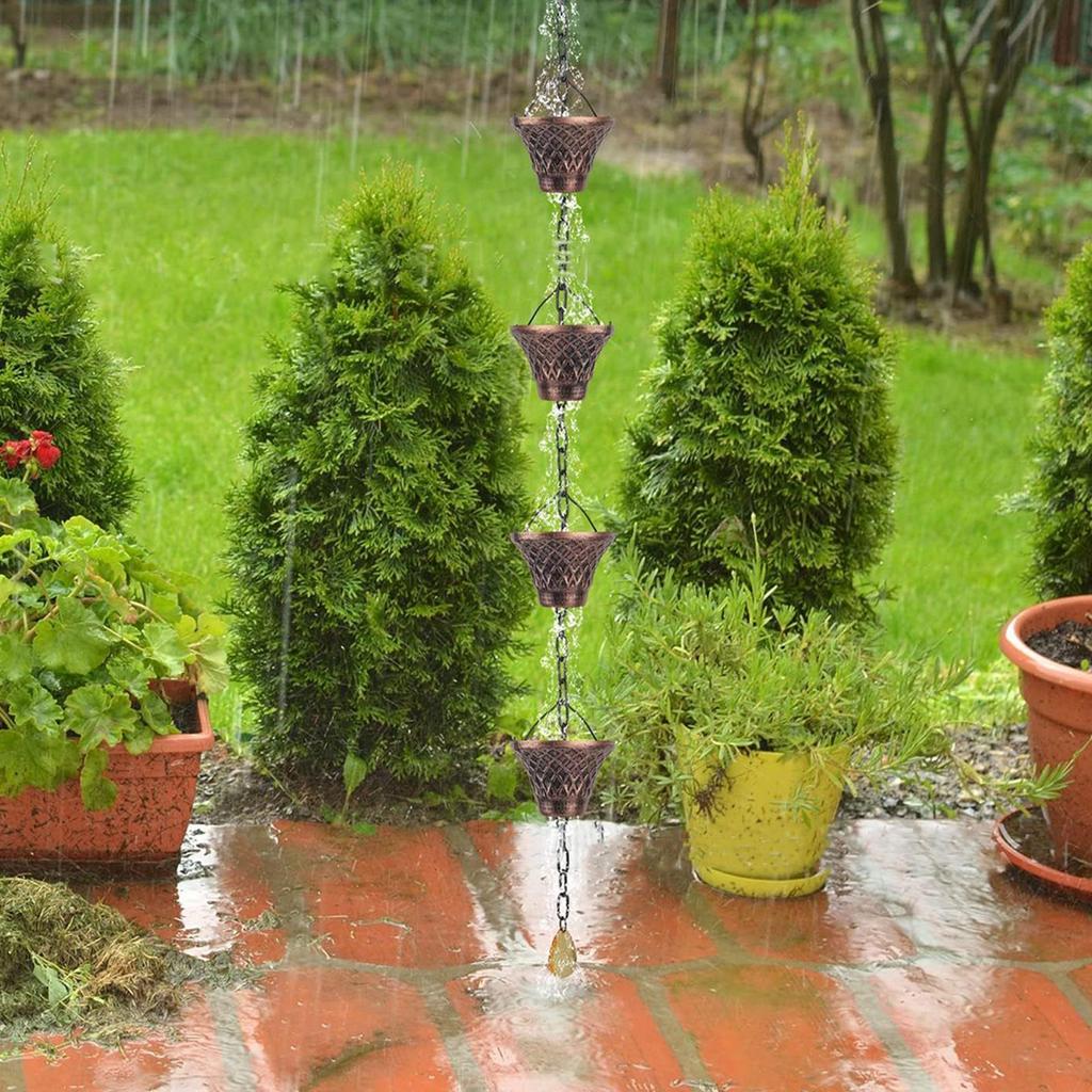 Rain Chain 9FT Copper Downspout Drain Adapter 12 Cups Rain Gutter Chains For House Garden Outdoor Gazebo Roof Canopy