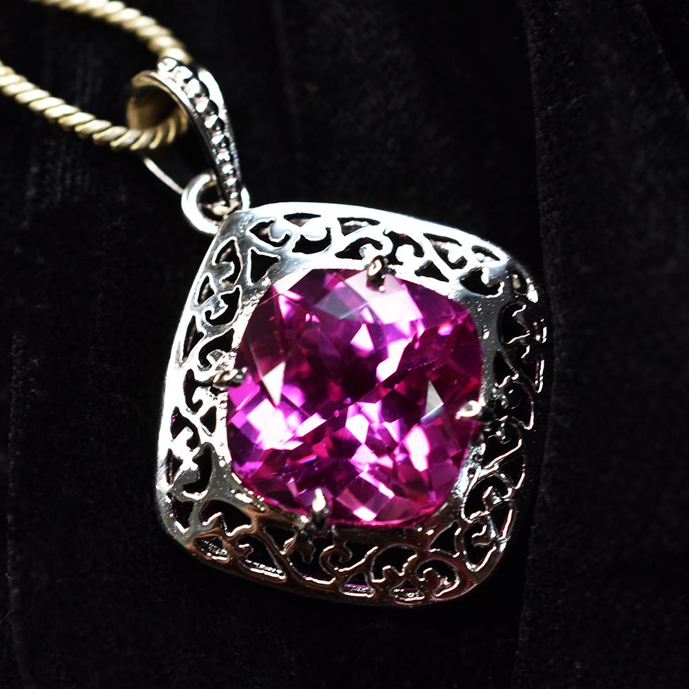 Natural Pink Sapphire 35 Ct 925 Sterling Silver Pendant Gemstone CERTIFIED AI-03-NS