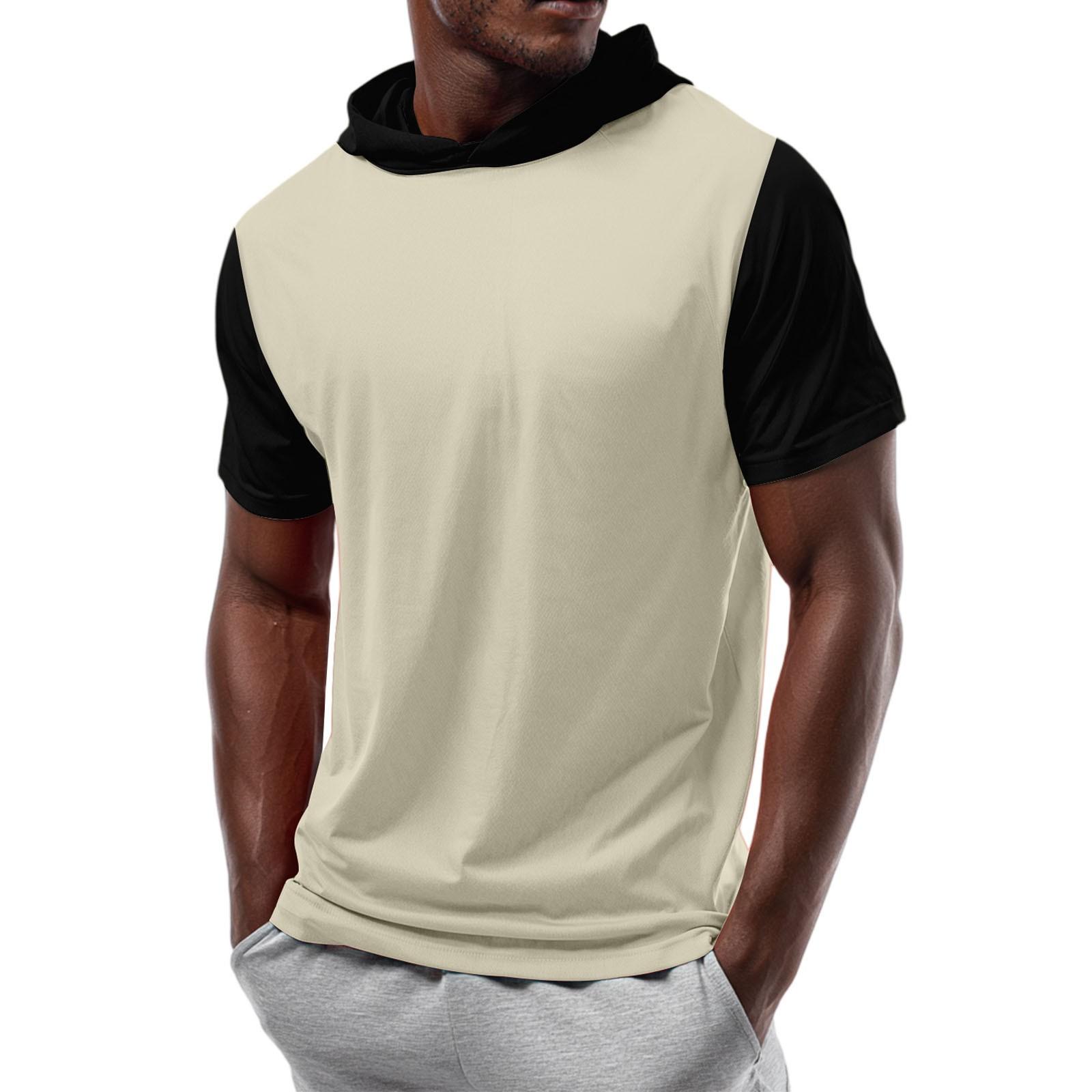 

Men s Straight Shoulder Short-sleeved Hoodie T-shirt Sweatshirt L бежевий
