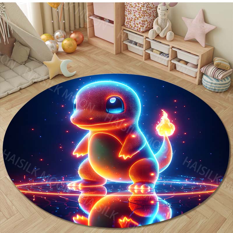 3D HD Bulbasaur Cartoon Round Carpet Kids Living Room Rug Camping Picnic Mats Flannel Anti-Slip Rug Yoga Mat Next Day Shipping