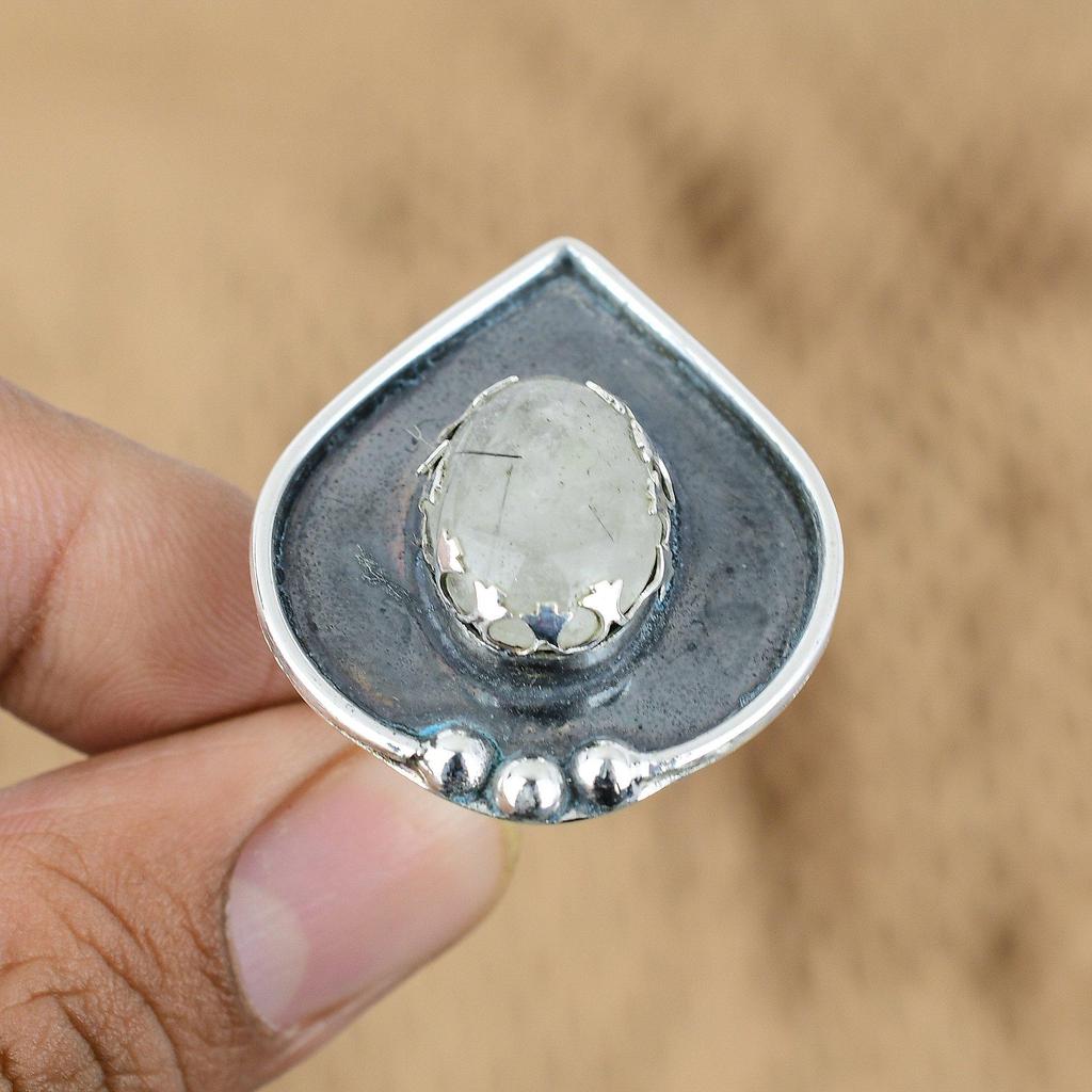 Mothers Day Deal Black Rutile Stone 925 Silver Birthday Promise New Ring Jewelry