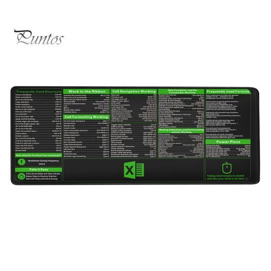 Mouse Pad Excel mare Cheat Sheet Pad de birou Rezistent la uzură Suprafață netedă Bază anti-alunecare Ușor de curățat Masa Gaming Mousepad