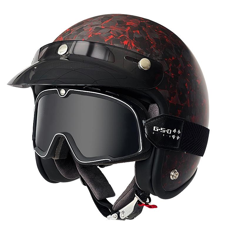 3C Certified Retro Harley Carbon Fiber Motorcycle Helmet, Unisex All-Season Winter Half Helmet