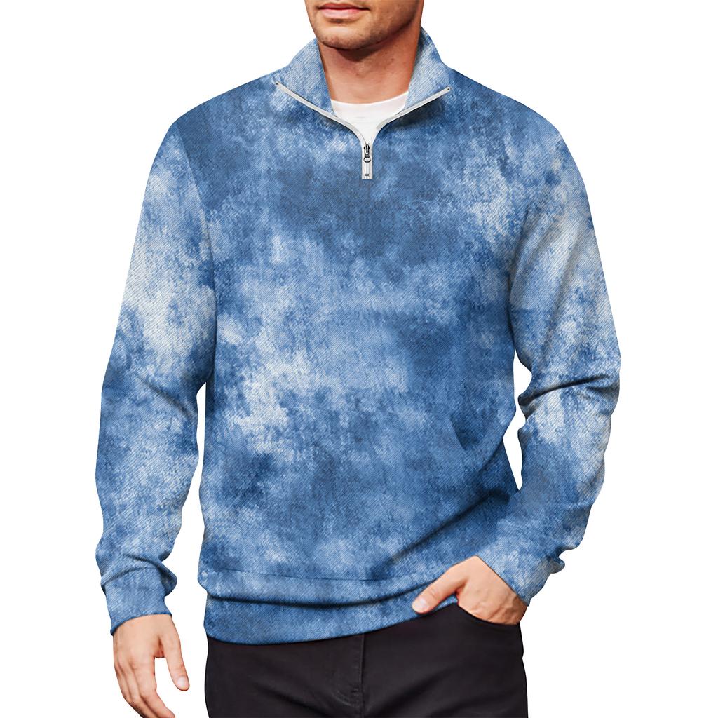 Men's Loose Casual 1/4 Zip Sweatshirt Fashion Printed Long Sleeve Top With Pockets