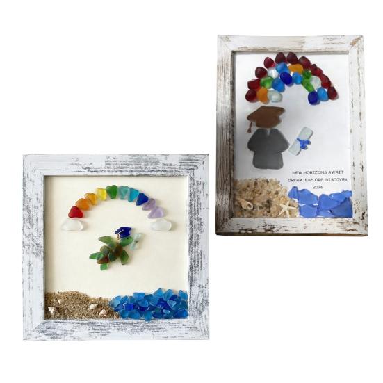 Class of 2026 Seaglass Decoration Handmade Sea Glass Graduation Wall Art Framed Sea Glass Artwork Desktop Wall Ornament Graduates Gift