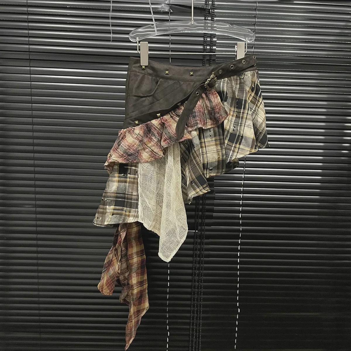 

Retro Punk Bohemian Patchwork Plaid Midi Skirt Large квітковий