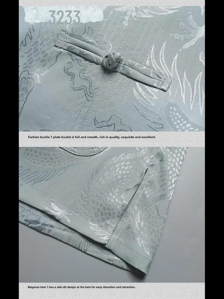 Men’s Ice Silk Tang Suit - Short-Sleeved, Loose-Fit, Chinese Style for Seniors, Ideal for Summer