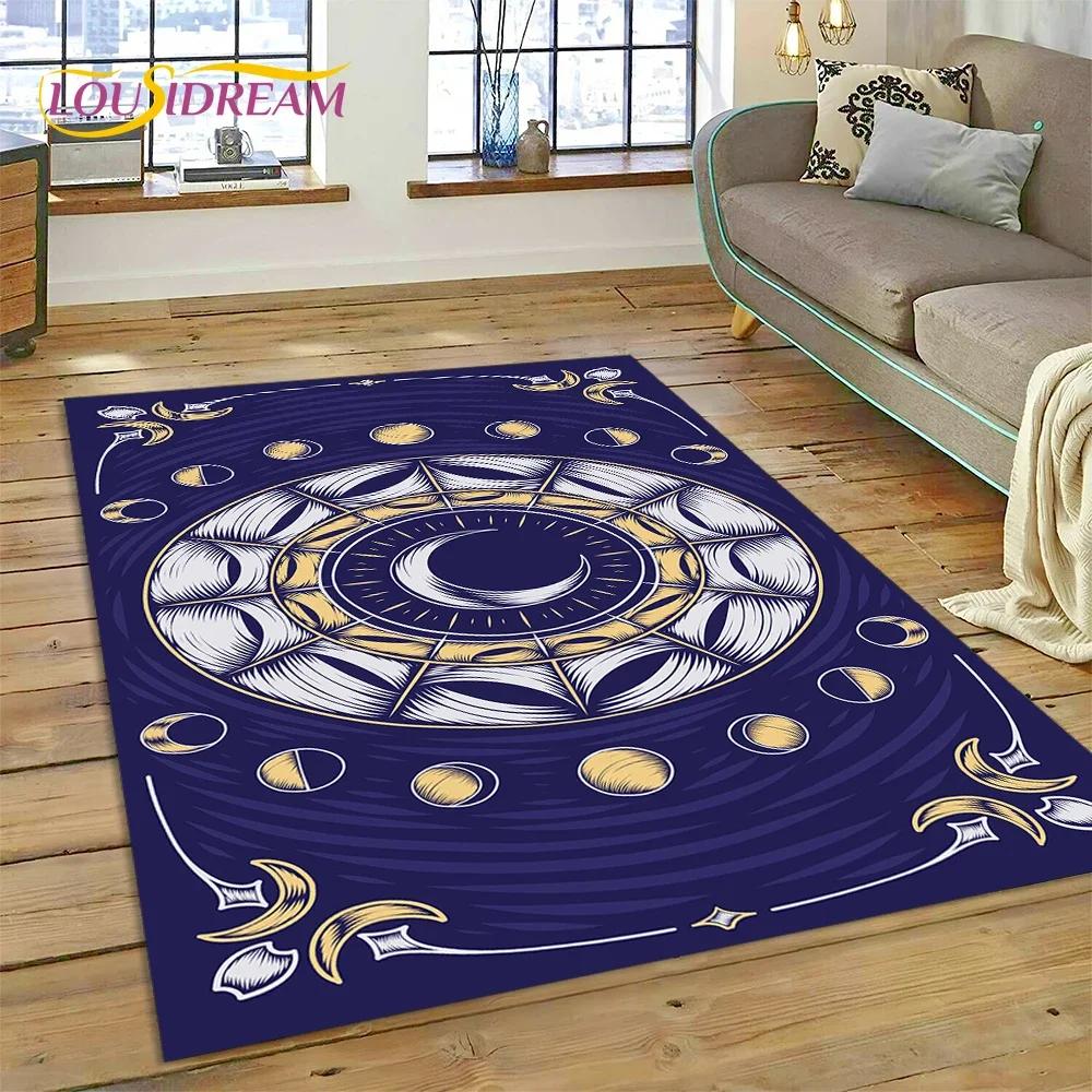 Mystic Tarot Sun Moon Mandala Area Rug – Spiritual Art Carpet for Bedroom or Living Room – Non-Slip Magic Floor Mat, Home Decor