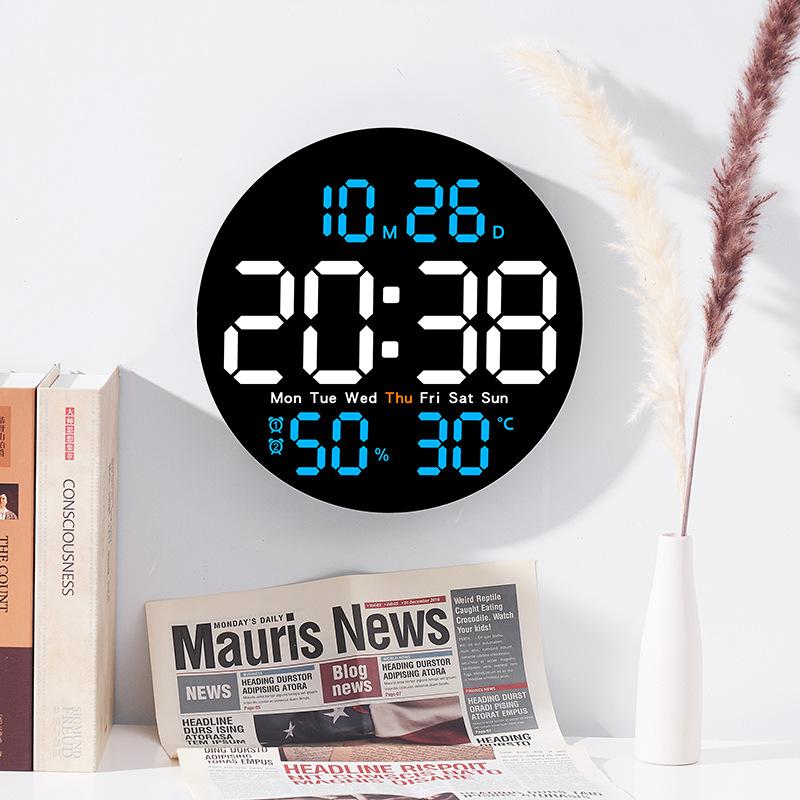 Simple Living Room Wall Clock Electronic Multi-functional Home Clock with Temperature and Humidity Silent Clock