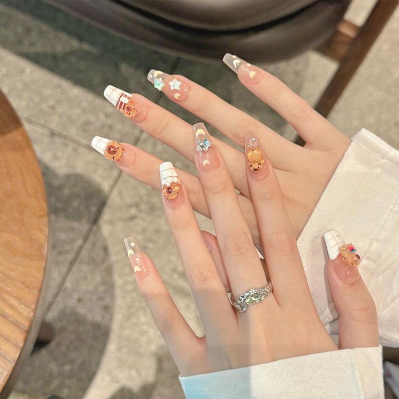 Domestic hot-selling cute nail art, sweet and cute cartoon French star Kapibara long wearing nail piece boxed glue model
