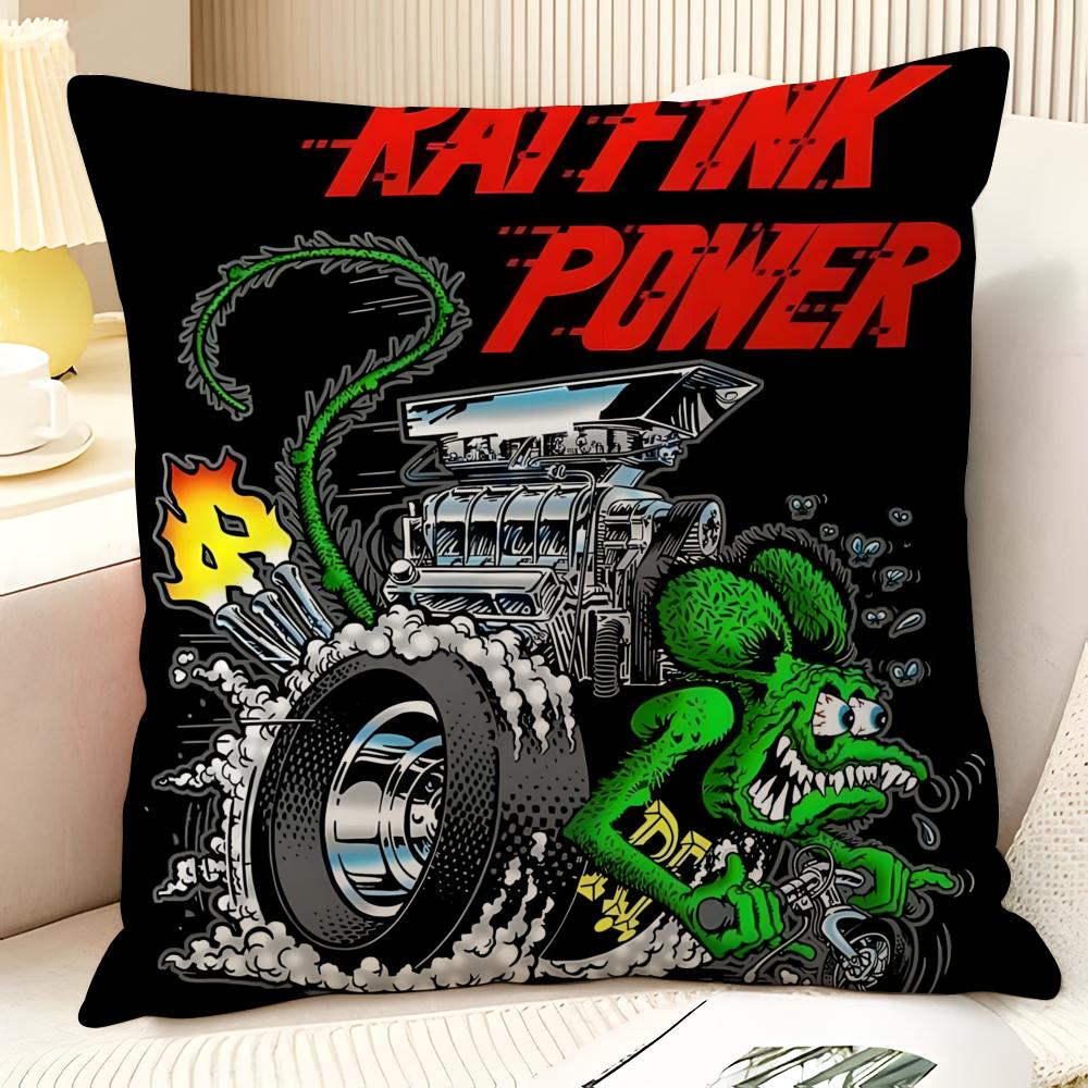 Modification Culture Choppers RRat Fink  Natural Linen Organic Fabric DoubleSided Printing Sofa Home Decor Gift Pillow Case