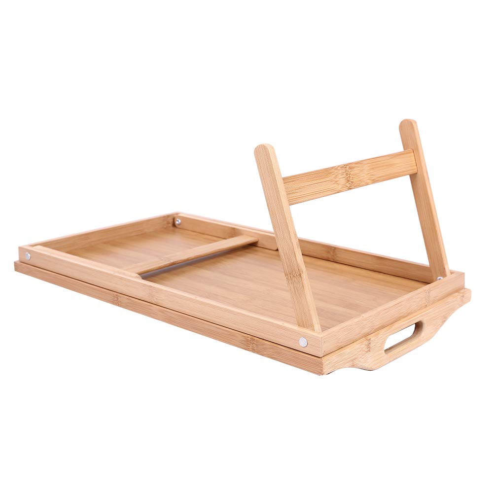KKTONER Bambus Sammenleggbart Nattbordbrettbord med Sammenleggbare Ideelt for og Naturfargede Ben, Maling, Laptoper, Snacks, Frokost, Medium,