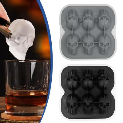 Skull Ice Cube Mold 6-Cavity Silicone Ice Tray for Whiskey Cocktails Food-Grade Flexible Ice Maker for Halloween Parties