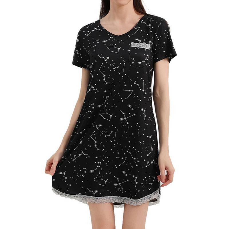 Women's Short Sleeve Loose Nightdress Printed Nightgown