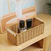 Creative Brown Storage Basket Woven Pattern Wood Handle Organizing Baskets Rectangle Sundries Organizer Bar Organizing