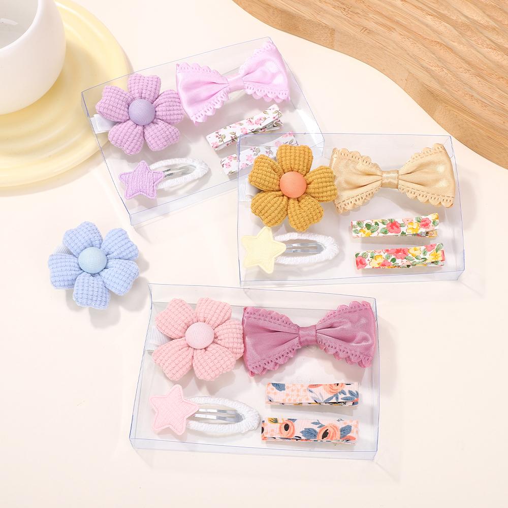 RAINBOW BOWS 5Pcs/lot Macaron Color Hair Clips Solid Color Flower Lace Edge Barrette Fresh Printe Girl Bangs BB Hairgripes Gift