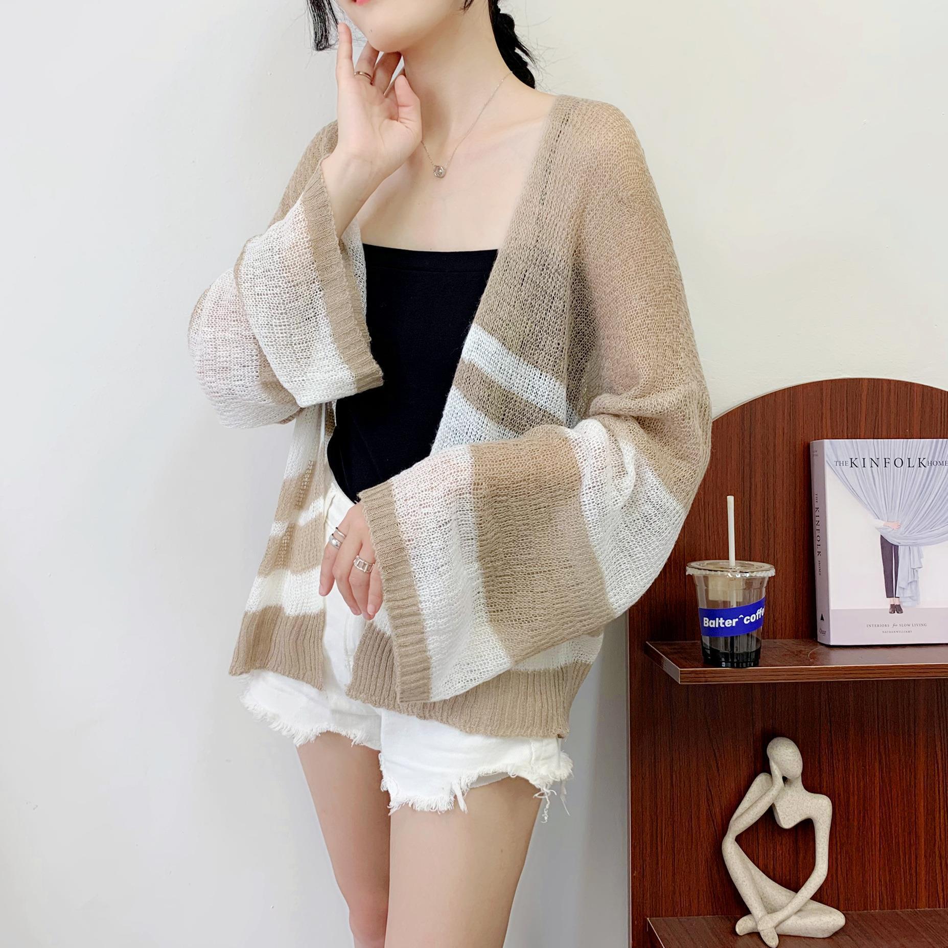 

Популярный цветной полосатый вязаный кардиган женский тонкий солнцезащитный кондиционер рубашка летняя с длинным рукавом шаль женская average size 53-84