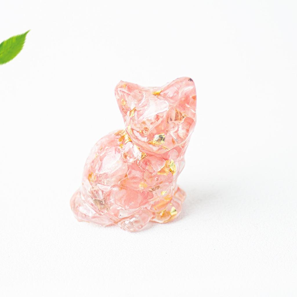 Natural Crystal Gravel Resin Sitting Turning Face Cat Figurine With Gold Foil Cute Desktop Decor For Home Office