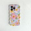 For iPhone 13 Pro Max Case Oil Painting Flower Pattern TPU Phone Cover with Curly Wave Frame