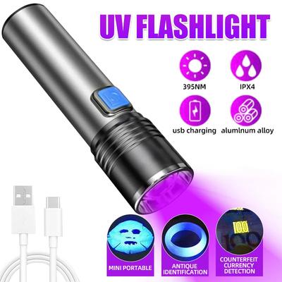Latarka UV 395nm, światło czarne, zoom, ładowana przez USB, latarka ultrafioletowa do wykrywania moczu zwierząt domowych, utwardzanie żywicy