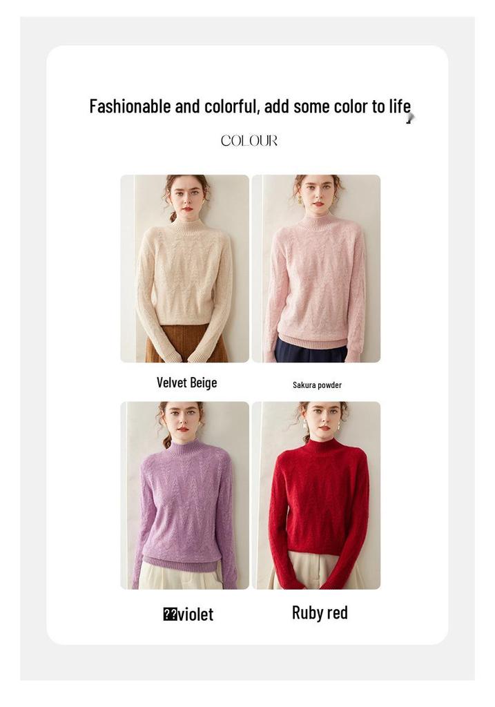 Women's Retro Red Cashmere Knit Base Layer Sweater - Heavyweight, Warm, Long Sleeve, Half-High Neck, Loose Fit