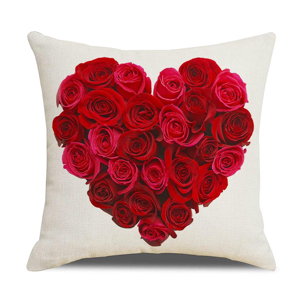 New Valentine's Day Red Rose Linen Pillow Case Combination LOVE Letter European and American Festive Home Pillow Case