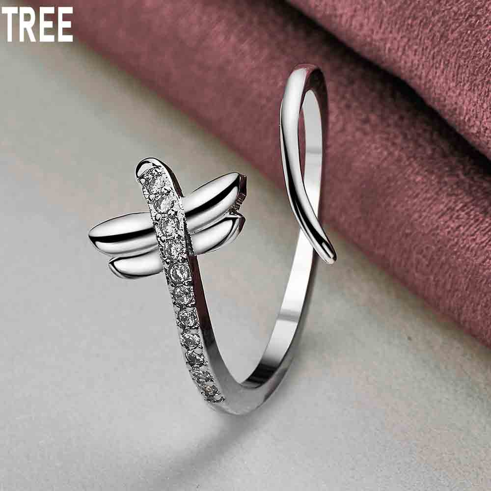 925 Sterling Silber Libelle AAA Zirkon Offener Ring Exquisite Charme Mode Hochzeit Schmuck