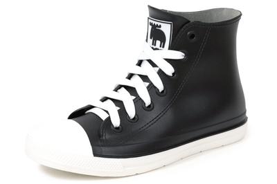 Akiriko MOZ Rain Sneakers with Molded Size L Women's High-Top One-Piece Insoles, Black/White,
