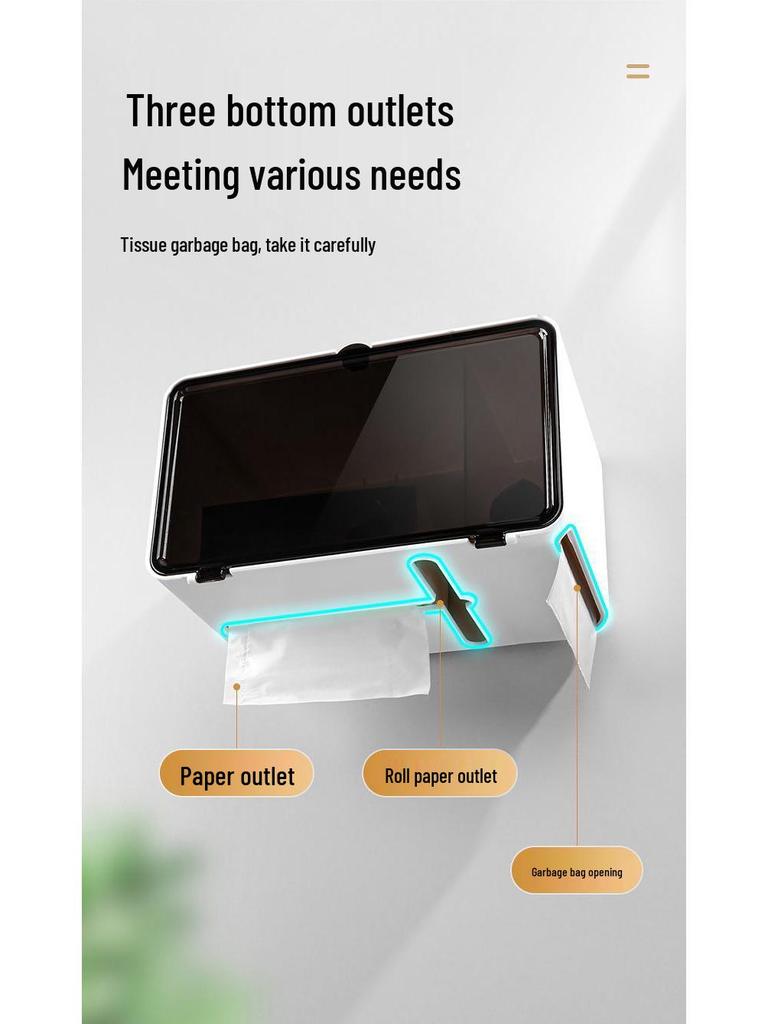 Punch-Free Wall-Mounted Bathroom Tissue Holder & Magnetic Storage Box