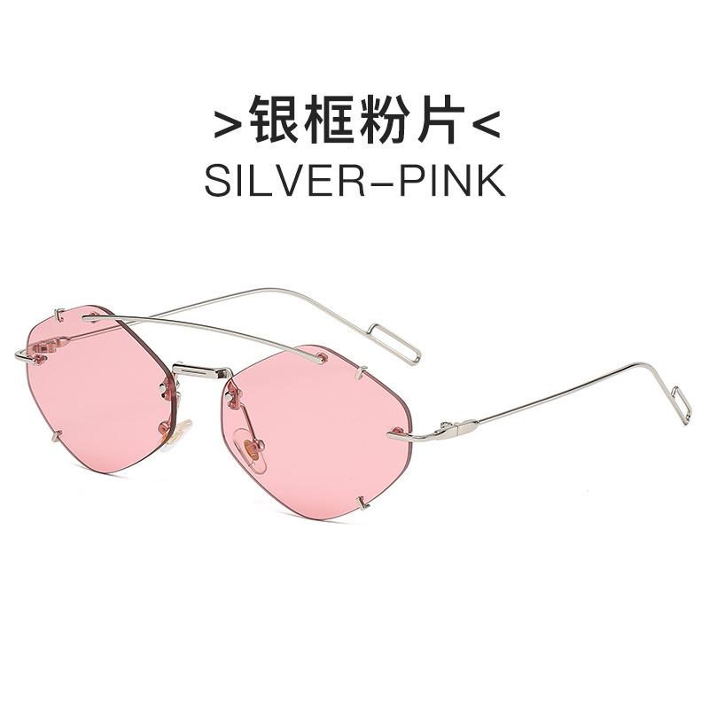 Metal frameless sunglasses for fashion shows personalized unisex small frame irregular trendy eyewear