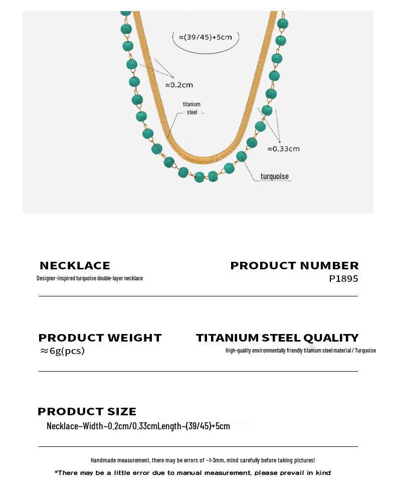 European & American Titanium Steel Geometric Turquoise Double-Layer Clavicle Chain Necklace for Women - Fashionable & Versatile Design