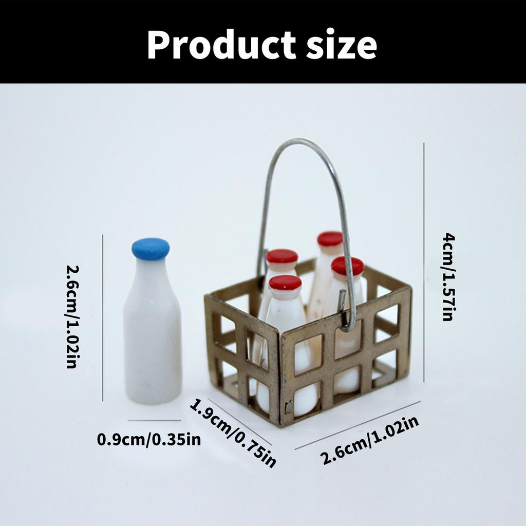 5pcs Miniature Milk Bottles Set for Dollhouse Kitchen Dining Room and Restaurant Scene Display Decors 1/12 Scale
