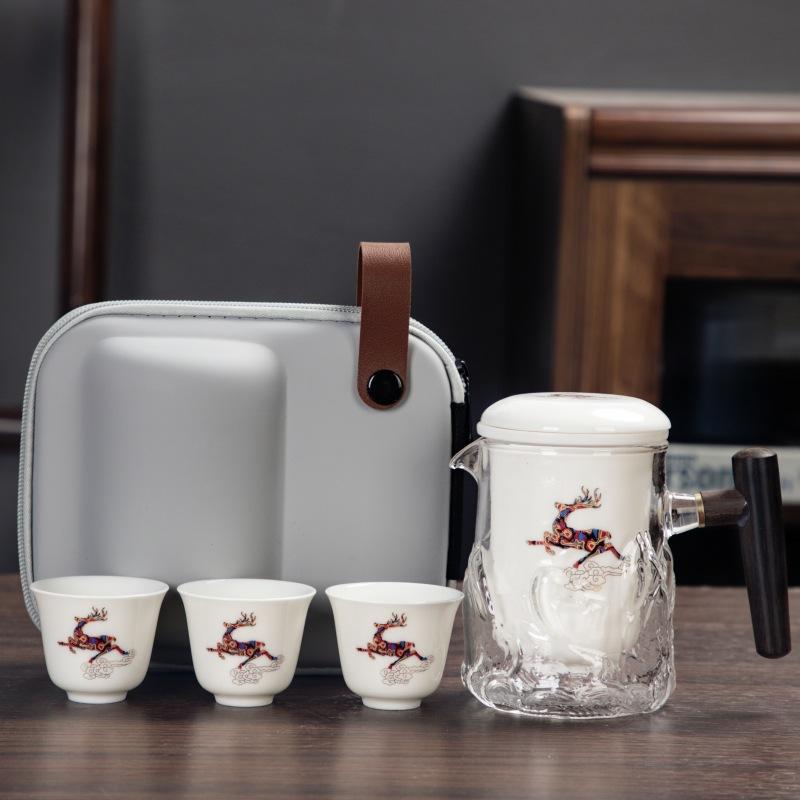 Portable Quick Cup Ceramic Travel Kung Fu Tea Set Outdoor Travel 1 Pot 3 Cups Coffee Teapot for Tea In a Cup Coffeeware Teaware