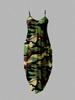 Summer Cool Spaghetti Strap Long Dress - Abstract Camouflage Print, Stylish Streetwear