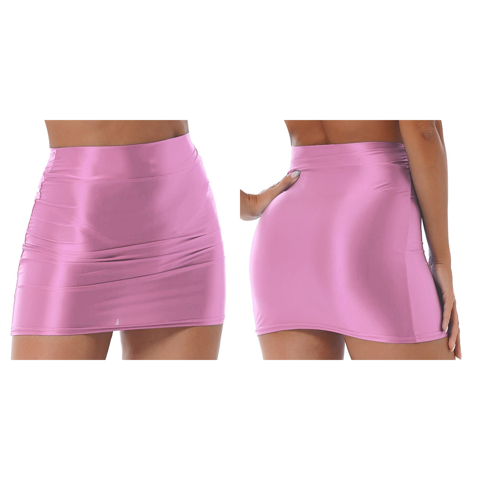 

Женская базовая эластичная блестящая юбка-карандаш, повседневная романтическая прозрачная мини-юбка с высокой талией L розовый