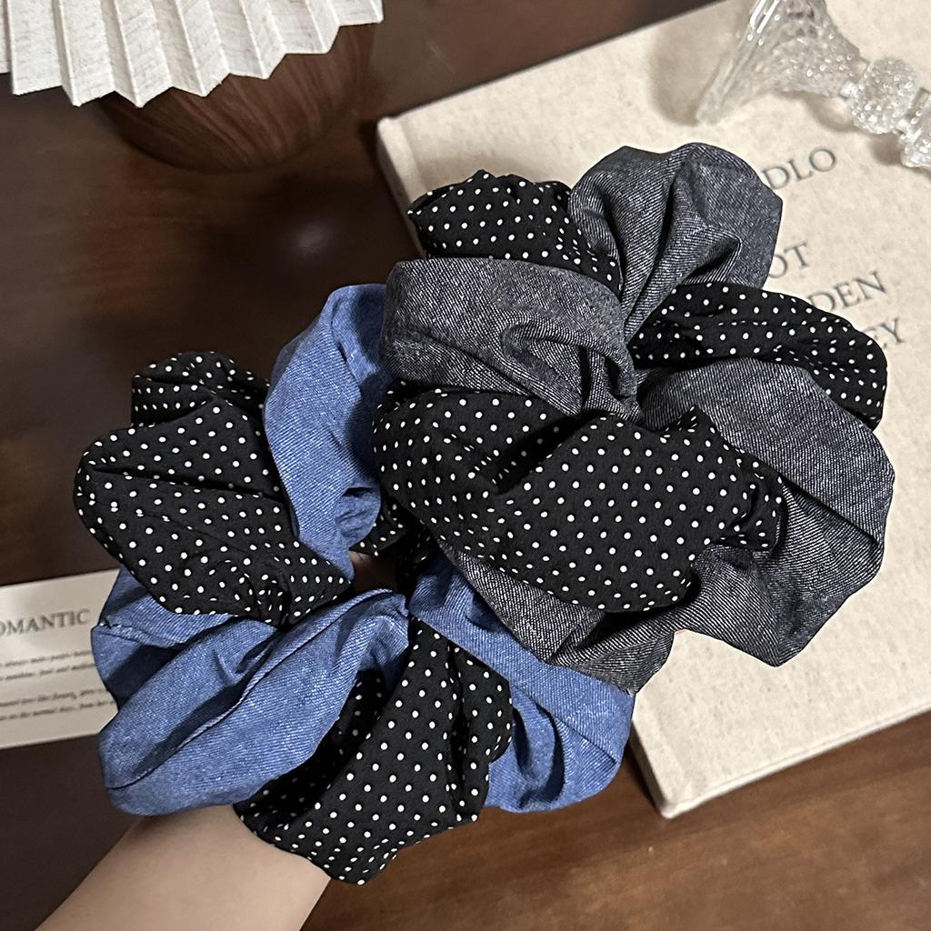 Retro Fabric Polka Dot Large Braided Hairband with Double Layers, High-end Style Braid for A Cute Ponytail Hair Tie for Girls
