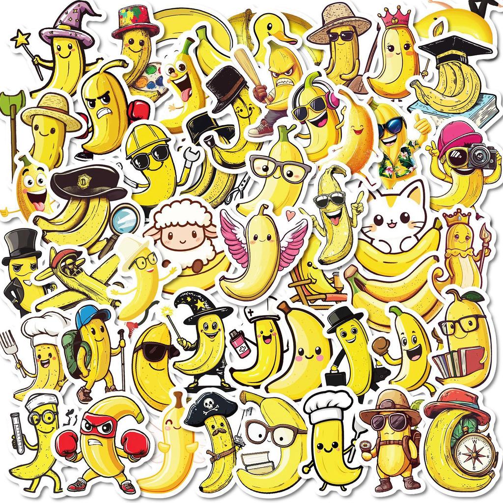 50 Fun Cartoon Banana People Stickers Different Expressions Creative Laptop Handbook Material Decoration