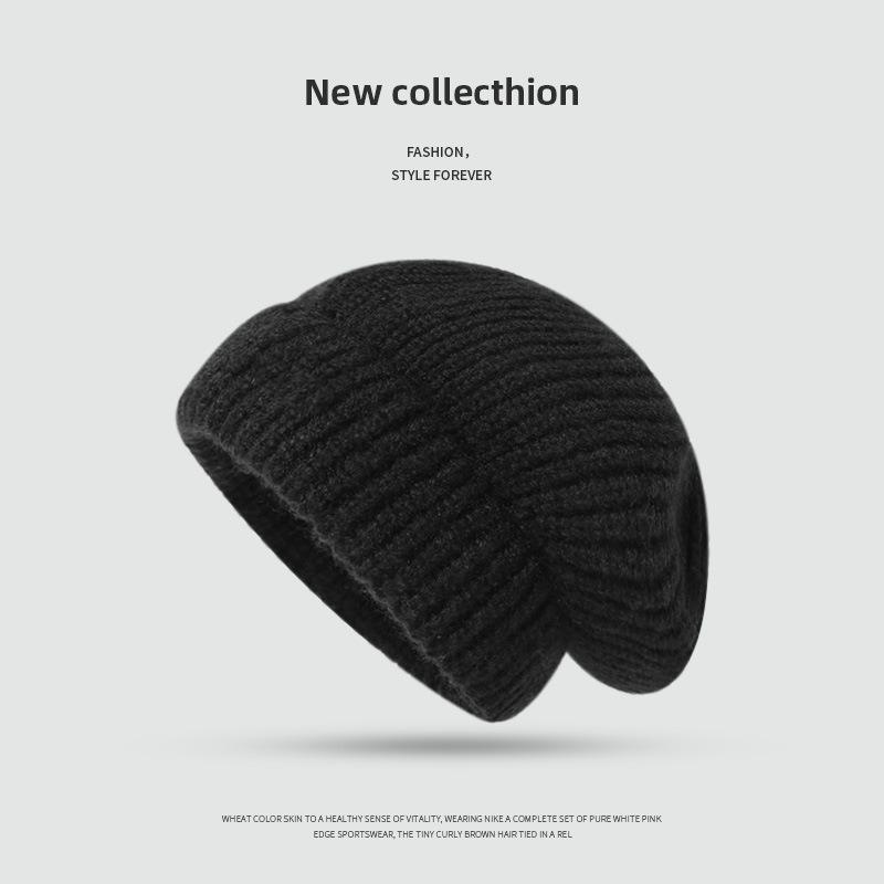 Big Head Circumference Knitted Wool Hat Simple and Versatile Plain Face Three-in-one Cover Hat Autumn and Winter Women Keep Warm