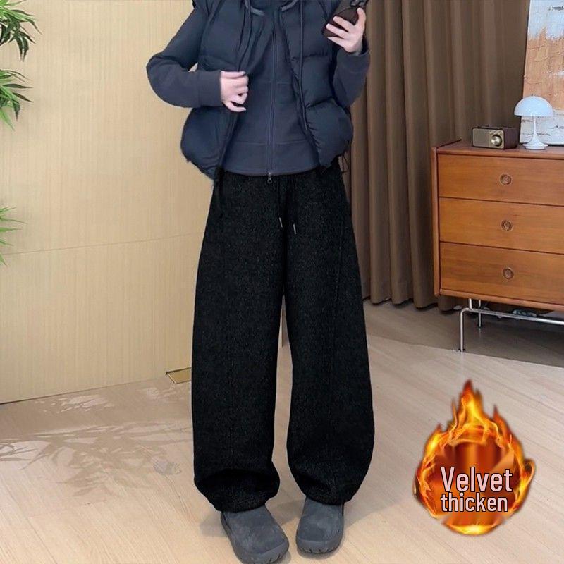 

San Shi Premium Woolen High-Waisted Wide-Leg Warm Curved Pants for Women XL (57.5-65 kg)