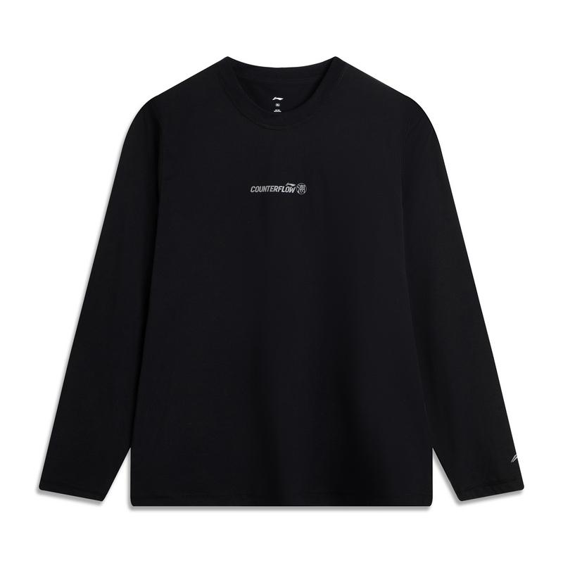 Li-Ning Comfortable Letter Print Loose Round Neck Long Sleeve T-Shirt Men tops ATLV215-4