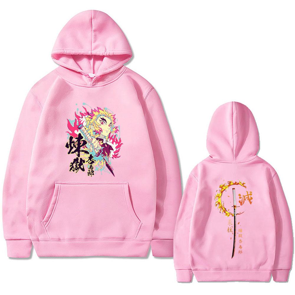 Anime Demon Slayer Hoodie Unisex Cartoon Rengoku Kyoujurou Graphic Sweatshirt Men Women Vintage Trend Hoodies Streetwear