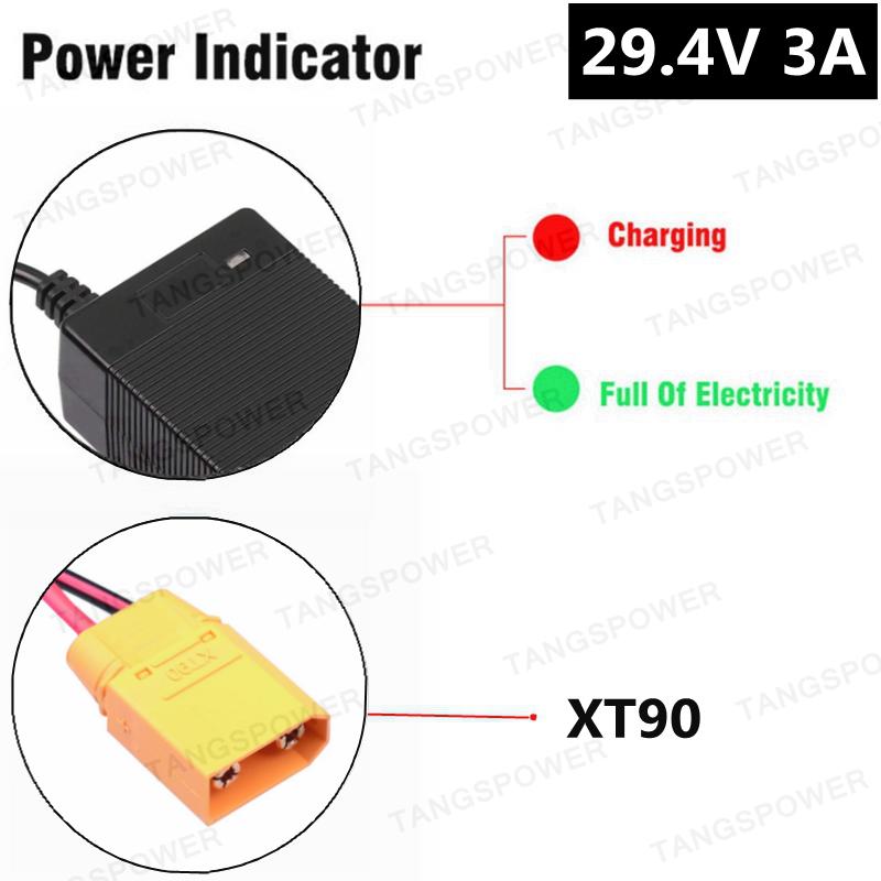 TANGSPOWER 29.4V 3A Lithium Battery Charger For 7Series Li-ion Battery Pack 24V Charger For 29.4V3A Power Tool Silent Charging