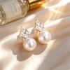 Minimalist Water Droplet Imitation Pearl Earrings with Zircon for Ladies Exquisite Bridal Bridesmaid Wedding Jewelry