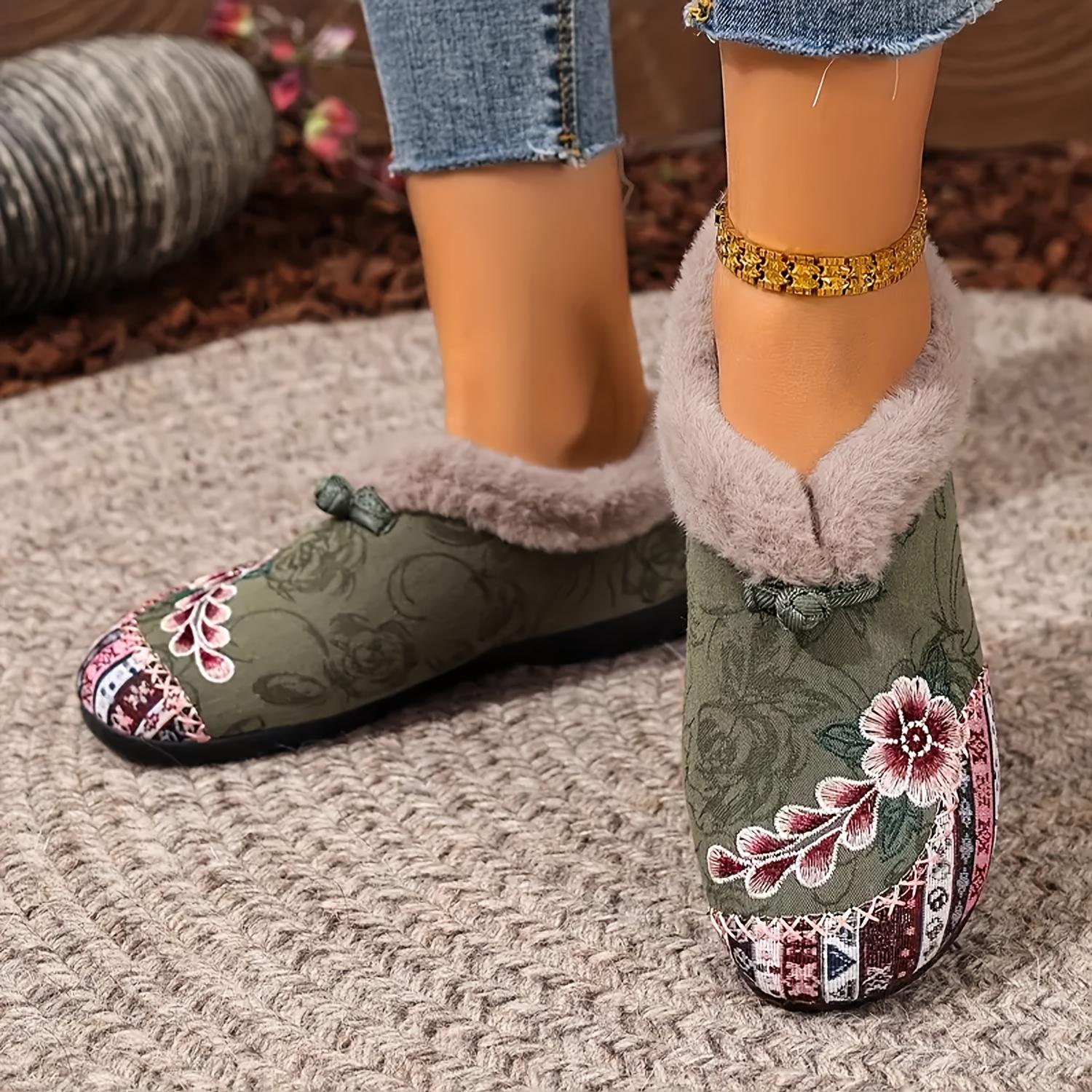Bestellen Sie eine Nummer größer Damen Winter Vintage Blumenmuster Schuhe Gemütliche Fleece-gefütterte Warme Kurze Stiefel mit Rutschfester Leichter Plüsch-Fütterung für Winterstiefel 37 grün