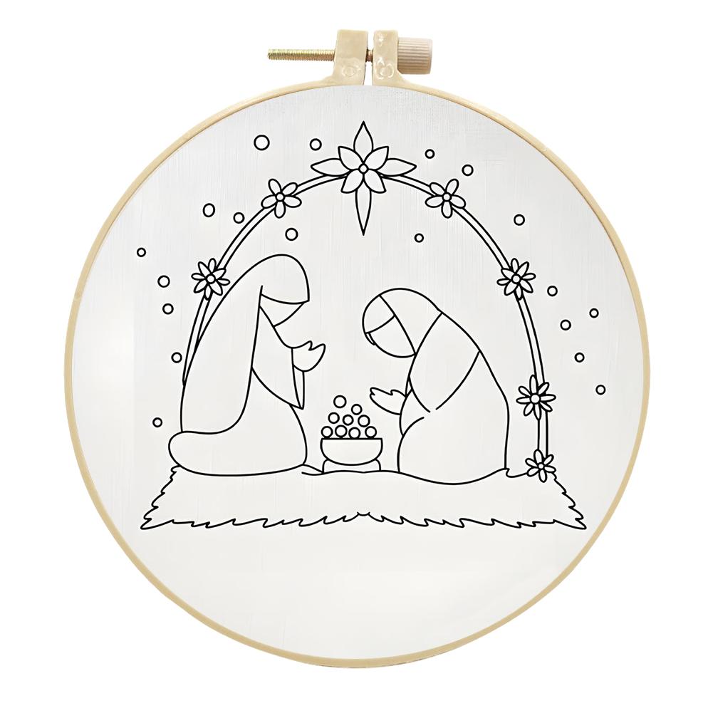 Kit d'Entraînement aux Points de Broderie de Noël avec Tambour à Broder Fils de Couleur et Aiguilles pour Débutants Kit de Point de Croix DIY