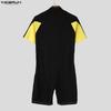 INCERUN Men Short Sleeve Zip-up Stitching Biking Sports Gym Jumpsuits Fitted Rompers Underwear
