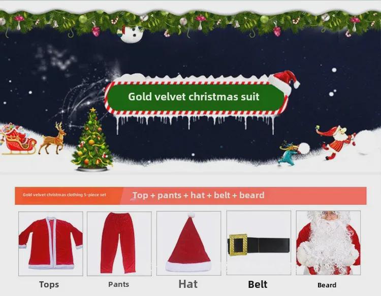 Gold Velvet Adult Santa Claus Christmas Costume - Thickened Holiday Dress